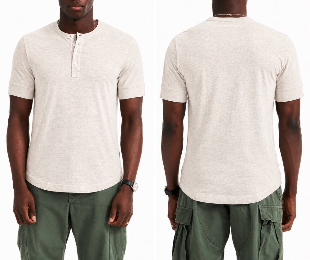 Buck Mason Heather Oat Pima Cotton Short Sleeve Curve Hem Henley Americana NWT M
